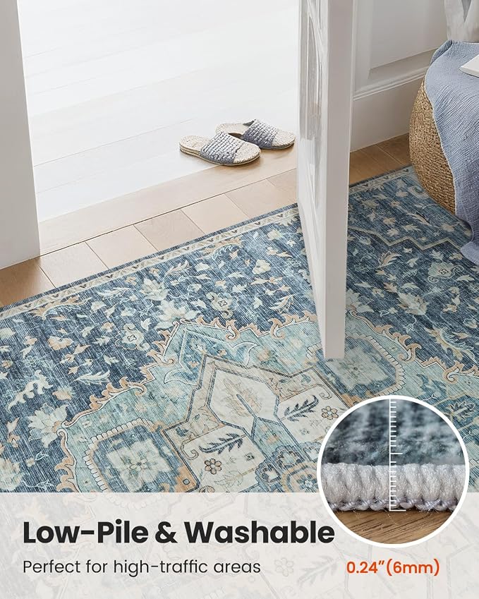 AMADA HOMEFURNISHING 2x4 Washable Area Rug, Low-Profile Entryway Rug with Non-Slip Backing & Durable Edge Binding, Vintage Rug Pattern, Small Rugs for Entryway, Kitchen & Living Room