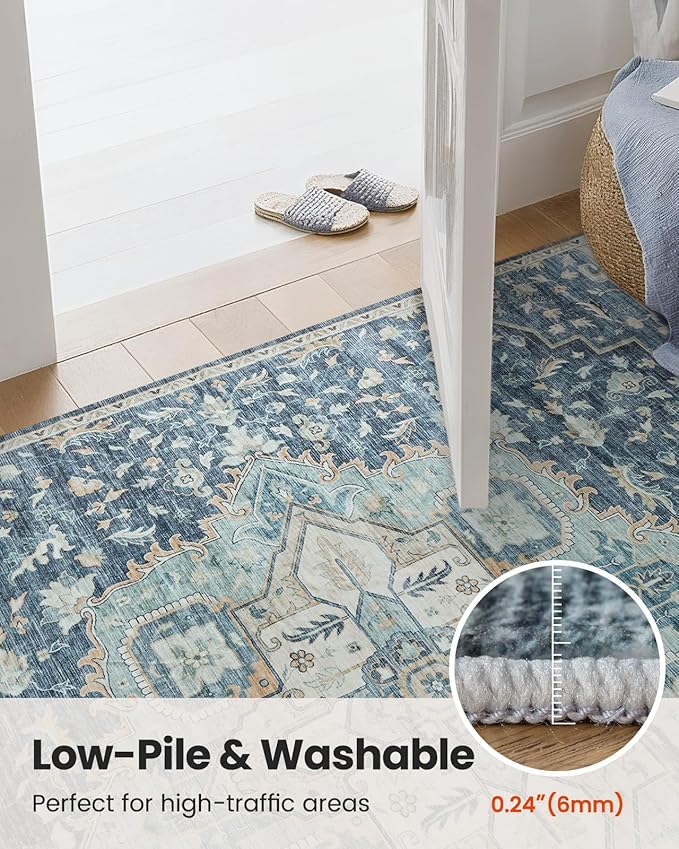 AMADA HOMEFURNISHING 2x3 Washable Area Rug, Low-Profile Entryway Rug with Non-Slip Backing & Durable Edge Binding, Vintage Rug Pattern, Small Rugs for Entryway, Kitchen & Living Room