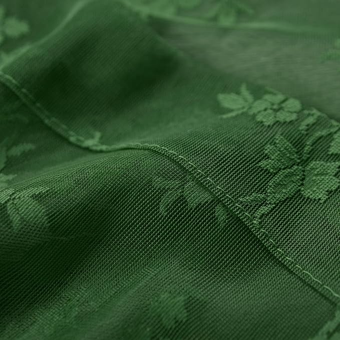 Emerald Green Sheer Curtains 72 Inches Long 2 Panels Set, Rusitc Floral Vintage Hunter Green Lace Curtains for Living Room, Rod Pocket Privacy Moody Dark Green Sheer Lace Curtain, Each 52 x 72 Inch