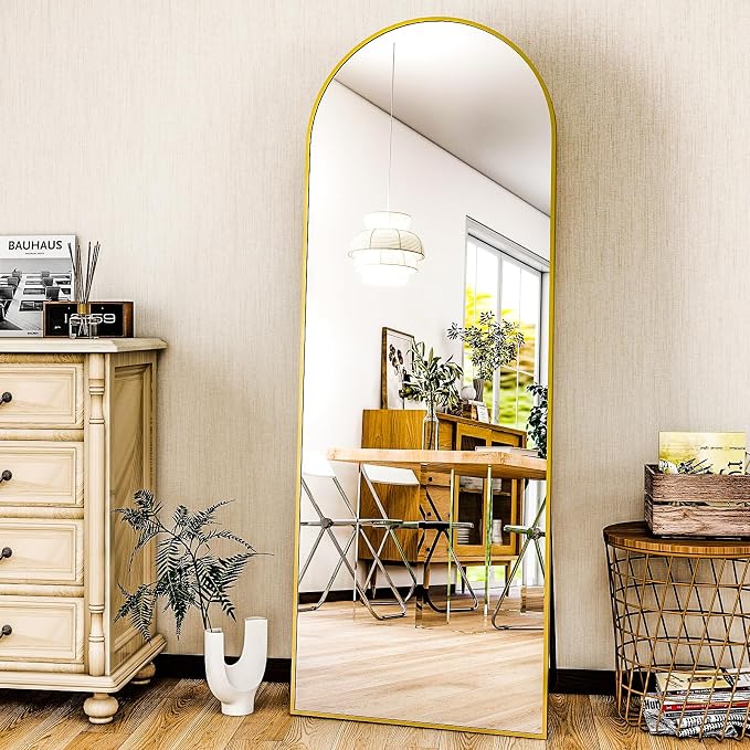 HARRITPURE 59"x16" Arched Full Length Mirror, Arch Floor Mirror with Aluminum Frame Standing Full Body Mirror for Home Bedroom Dressing Room, Gold