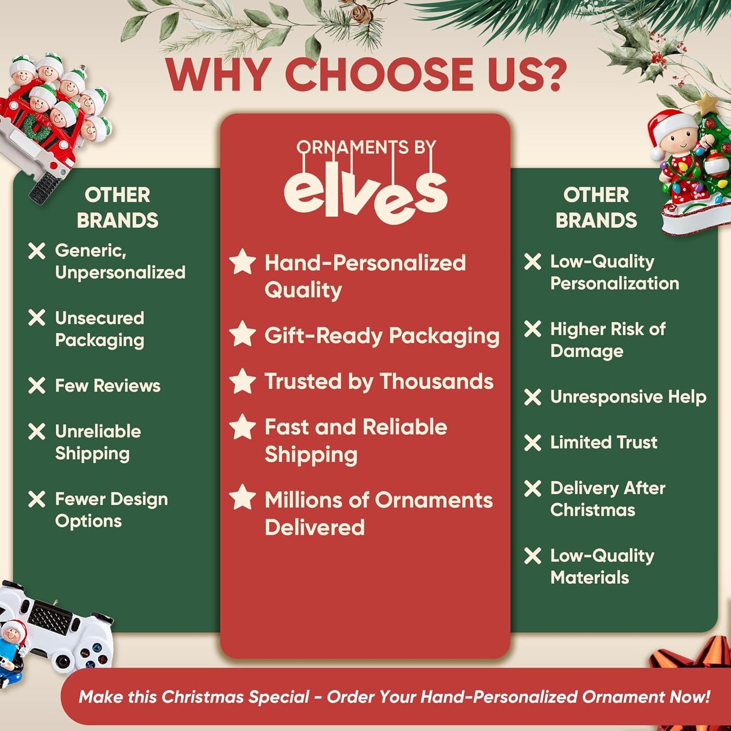 Personalized Family Christmas Ornaments 2025 | Custom Name & Year | 4 Person Cozy Winter Scene with Mom, Dad, 2 Kids by Tree | Customized Unique Ornament Keepsake Gifts to Personalize Xmas Decoration