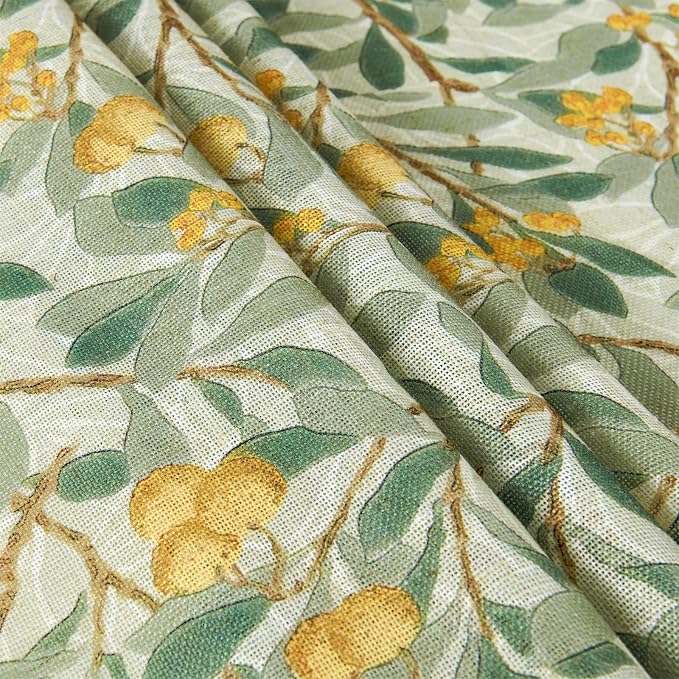 RoomTalks Green Yellow Floral Window Curtains 84 Inches Length 2 Panels, Boho Country Vintage Cute Botanical Fruit Faux Linen Curtain Panels for Bedroom Dining Living Room Dorm Summer Aesthetic Decor
