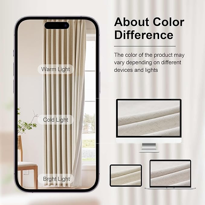 Oatmeal Linen Pinch Pleated Blackout Curtains, Room Darkening Thermal Insulated Soundproof Pleated Drapes, 108 Inch Long Back Tab Window Curtains for Living Room Bedroom 2 Panels, 40"Wx108"L,Beige