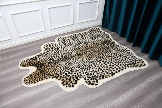 Huichenxing2021FURSTORE Faux Cheetah Area Rug Animals Printed Hide Mats Leopard Faux Hide Area Rug 5.2ft x 6.5ft / 63 x 78.7inch / 160 x 200cm