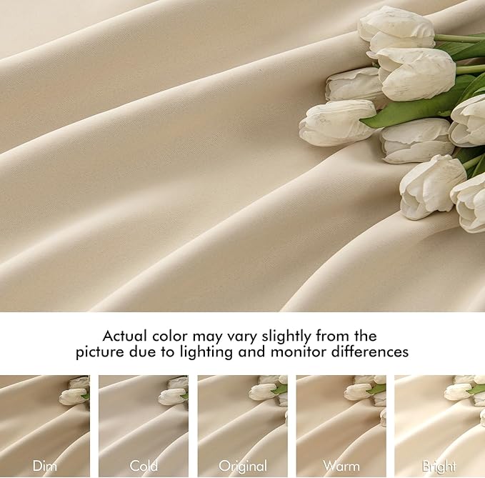 MIULEE Cream Beige Back Tab Light Blocking Curtains 54 Inches Long 2 Panels Set for Living Room Bedroom Privacy, Rod Pocket/Pinch Pleat Thermal Insulated Room Darkening Pleated Blackout Drapes