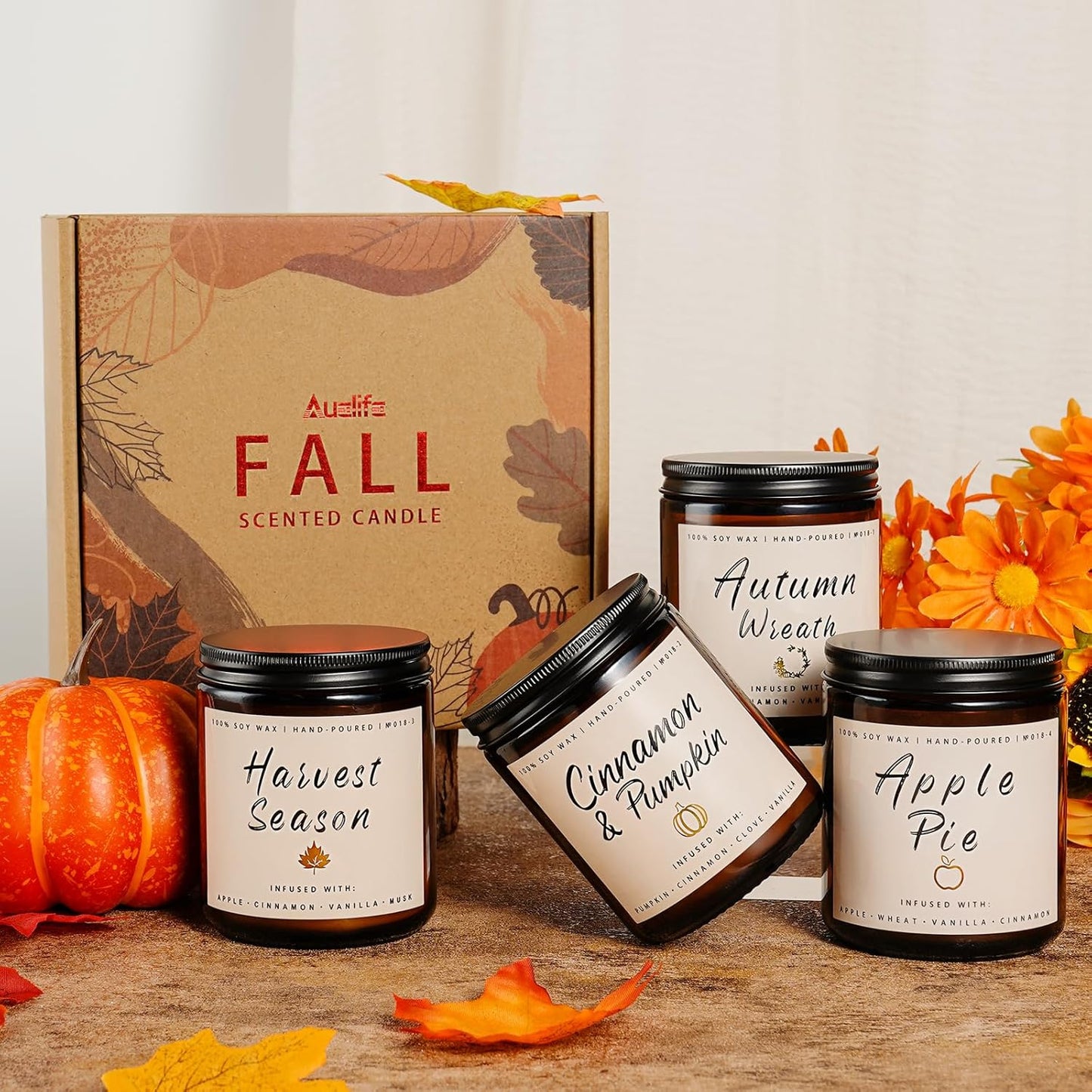 Cinnamon & Pumpkin Scented Candle – Fall Candles for Home Scented, Soy Candles for Home, 7 oz Cozy Pumpkin Candle for Women & Men, Autumn Décor & Holiday Gifts