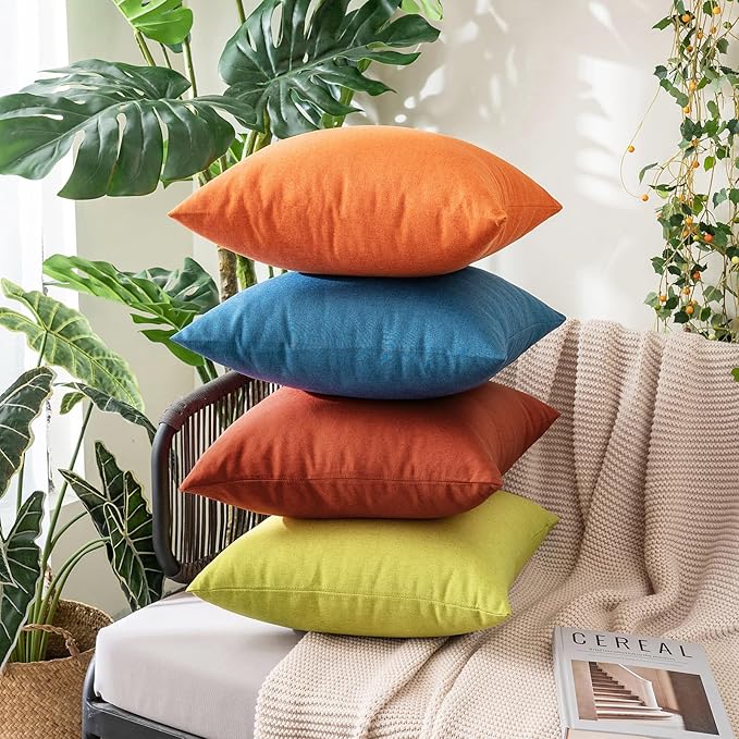 MIULEE Pack of 2 Decorative Outdoor Solid Waterproof Throw Pillow Covers Euro Sham Faux Linen Garden Farmhouse Cushion Cases for Summer Patio Tent Balcony Couch Sofa 26x26 Inch Burnt Orange