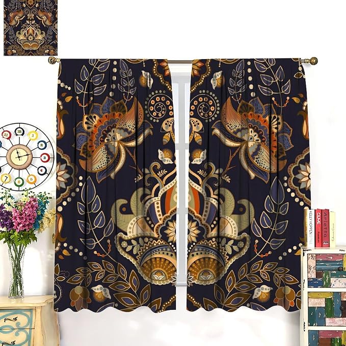 Bohemian Printed Curtains, Tribal Abstract Floral and Botanical Pattern Window Treatments, Blackout Curtains for Bedrooms, Living Rooms, Kitchens Offices63X72 Inch