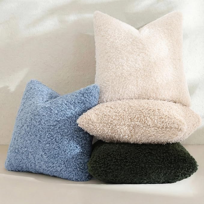 decorUhome Pack of 2 Throw Pillow Covers 12x20 Inch, Faux Fur Decorative Sherpa Pillow Covers Fuzzy Accent Soft Sheepskin Fleece Pillow Cases for Couch Living Room Bed, Neutral Cream