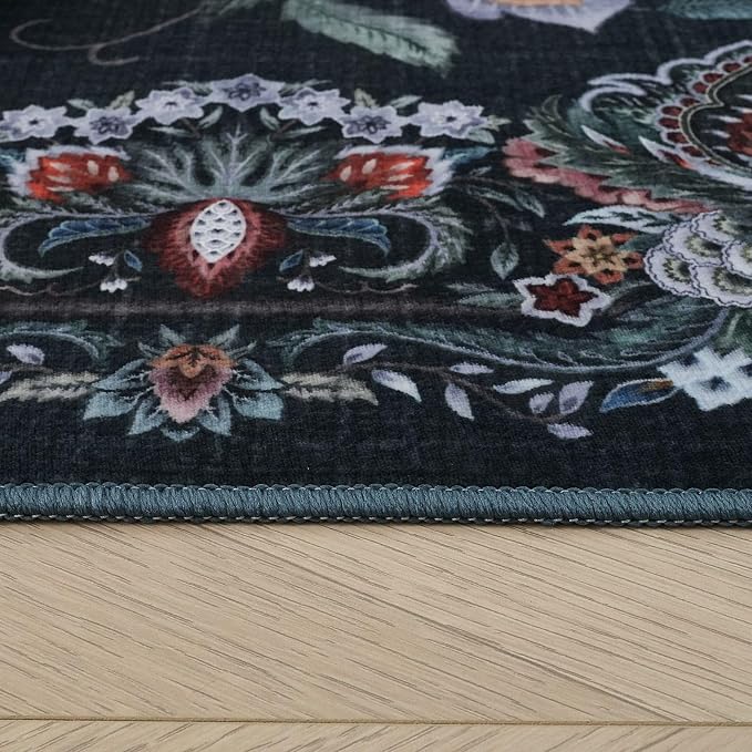 Rugcomf Vintage Paisley Kitchen Runner Rug 2'x6' - Machine Washable, Non-Slip Low Pile Floral Carpet for Laundry, Bedroom, Bathroom - Green