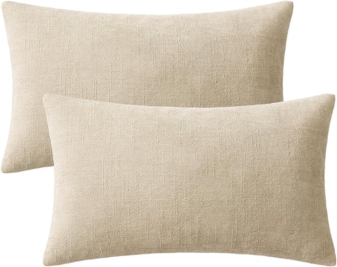 MIULEE Textured Couch Pillow Covers 20x12 Inch Pack of 2,Beige Soft Thick Solid Lumbar Decorative Chenille Throw Pillows Neutral Farmhouse Cushion Covers Modern Home Decor for Sofa Bedroom Living Room