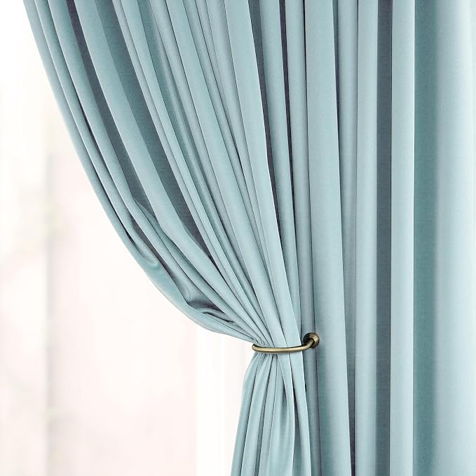 Light Blue Velvet Room Darkening Curtains 96 Inches Long for Living Room Bedroom Pale Blue Sky Noise Reducing Light Blocking Black Out Thermal Insulated Summer Heat Privacy Drapes 2 Panels Back Tab