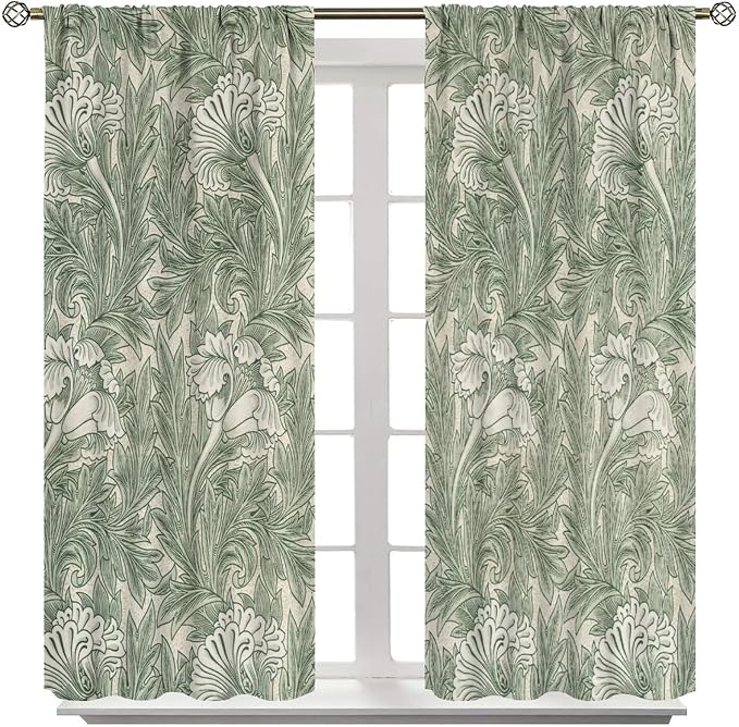 Bohemia William Morris Art Blackout Window Curtains, Vintage Flowers and Foliage Rod Pocket Curtains, for Living Room Bedroom 21(W)*45(L) 2 Panels