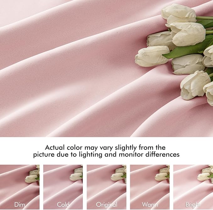MIULEE Light Pink Back Tab Blackout Curtains 63 Inch Length 2 Panels Set for Living Room Bedroom Privacy, Rod Pocket/Pinch Pleat Thermal Insulated Room Darkening Pleated Light Blocking Drapes
