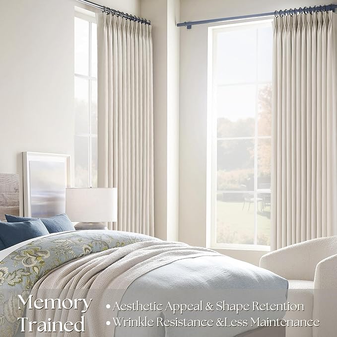 94 Inch Linen Curtains 2 Panel Set for Living Room Natural Beige Pinch Pleat Curtain Memory Trained with Hook Farmhouse Rustic Canvas Textured Semi Sheer Light Filtering Pleated Drapes 94 Long Apricot
