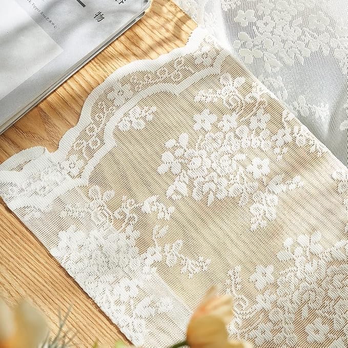 YJ YANJUN Vintage Lace Curtains 94 Inches Long- Antique Flowers Ivory Sheer Curtain Panels for Living Room Bedroom French Door, Light Filtering Drapes, 2 Panels 52W x 94L Cream