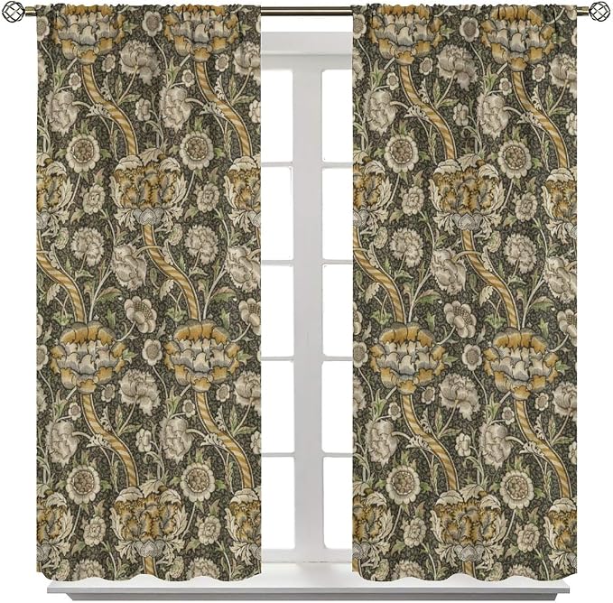 William Morris Curtains, Rustic Vintage Print Retro Flower Plant Nature Art Floral Blackout Window Treatments Drapes, for Living Room Bedroom Kitchen 31.5(W)*72(L) 2 Panels