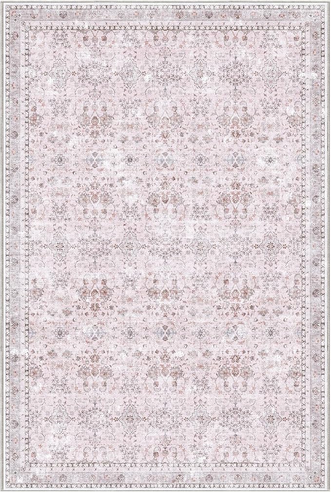 Sasttie 6x9 Area Rugs, Ultra-Soft Washable Rug, Low Pile Foldable Thin Carpets with Non-Slip Backing, Skin-Friendly Stain Resistant Carpet for Living Room, Bedroom, Kitchen, Dorm, 6x9, Pink
