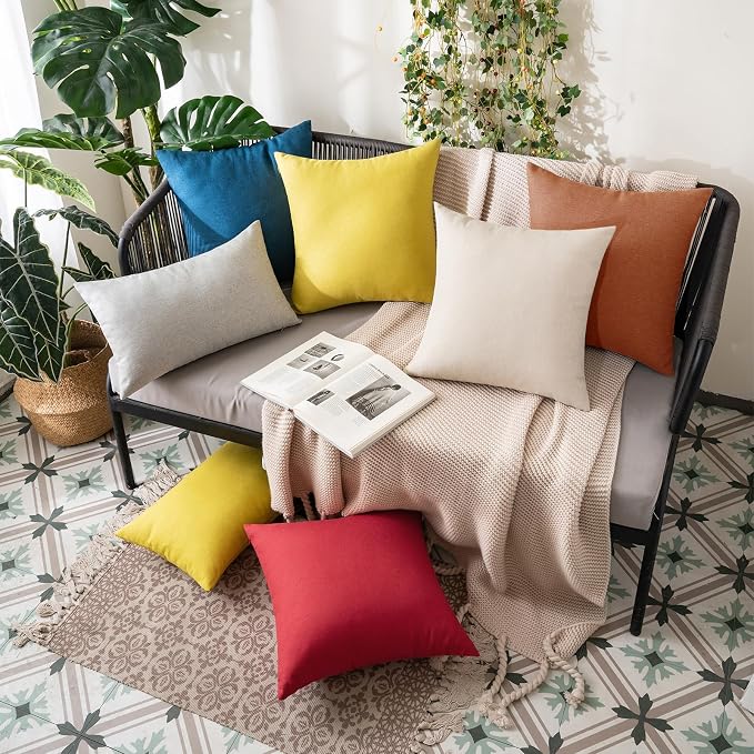 MIULEE Pack of 2 Decorative Outdoor Solid Waterproof Throw Pillow Covers Euro Sham Faux Linen Garden Farmhouse Cushion Cases for Summer Patio Tent Balcony Couch Sofa 26x26 Inch Rust