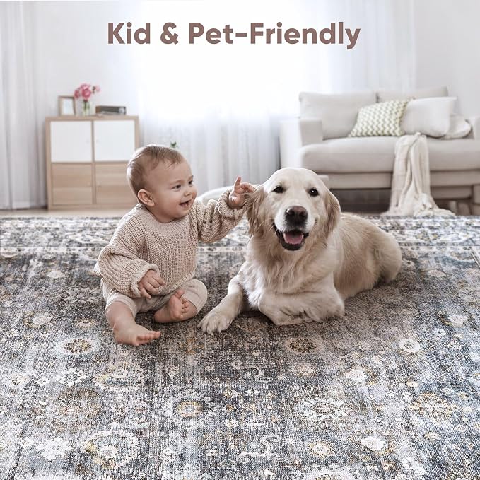 Rugcomf Long Hallway Runner Rug 2'7"x14' - Vintage Washable Non Slip Runner Rug, Boho Carpet for Hallways, Kitchen, Entryway, Hall, Bathroom - Grey