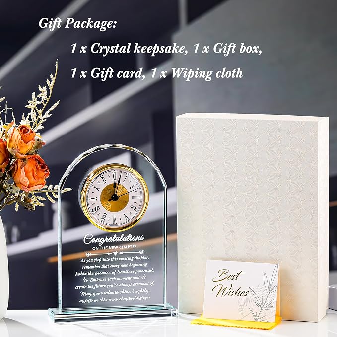 Movdyka Congratulations on Your Promotion Congrats on New Job Gifts for Women Men Coworker Crystal Clock Plaque Good Luck in New Chapter Farewell Appreciation Gift for Male Leader Employee Manager