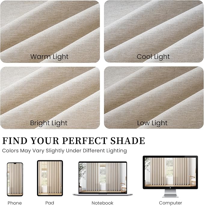 Natural Pinch Pleated Curtains 84 Inch Length 2 Panels for Living Room Bedroom Linen Textured Semi Sheer Privacy Window Curtain Boho Neutral Back Tab Pinch Pleat Drape with Hooks Rings 84 Inches Long