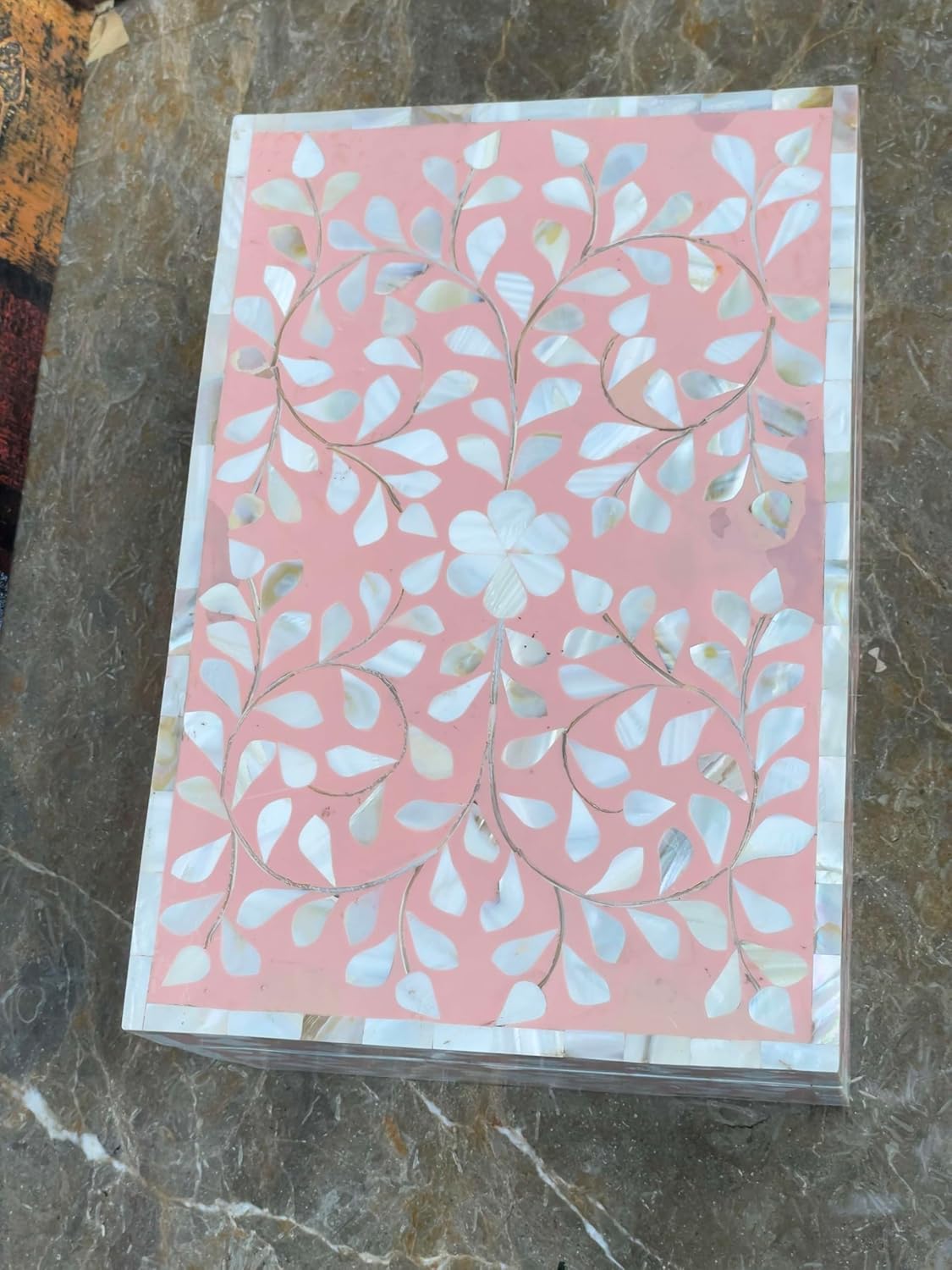 Decorative Storage Box Of Mother Of Pearl Inlay Floral Design Wooden Storage Box For Home Decoration For Living Dining & Bedroom (Pink_9x6x3.5 inch)