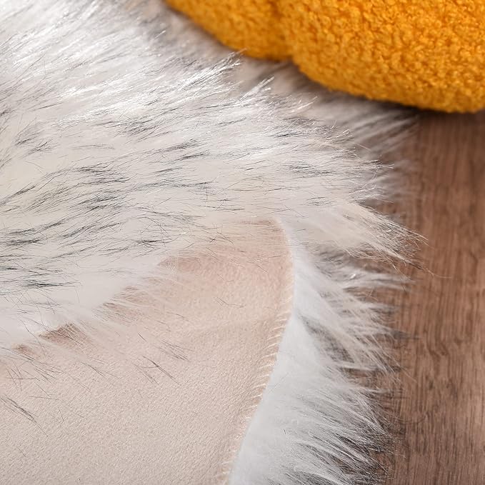 Goolela Sheepskin Area Rug 6x9 Fluffy Fuzzy Furry Faux Fur Rug for Living Room Bedroom Plush Luxury Rectangle, White with Grey Tips