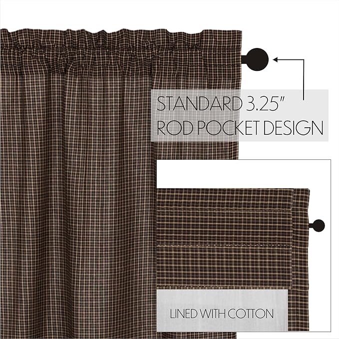VHC Brands Kettle Grove Window Curtains, Plaid Prairie Long Panel Scalloped Set of 2 84x36x18