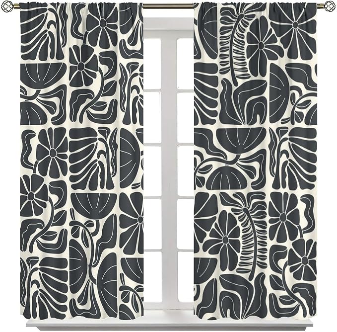 JESTRONRY Mid Century Boho Curtains, Modern Abstract Abstract Geometric Floral Pattern Print Blackout Window Door Curtains for Bedroom Living Room Home Decor 72x63in