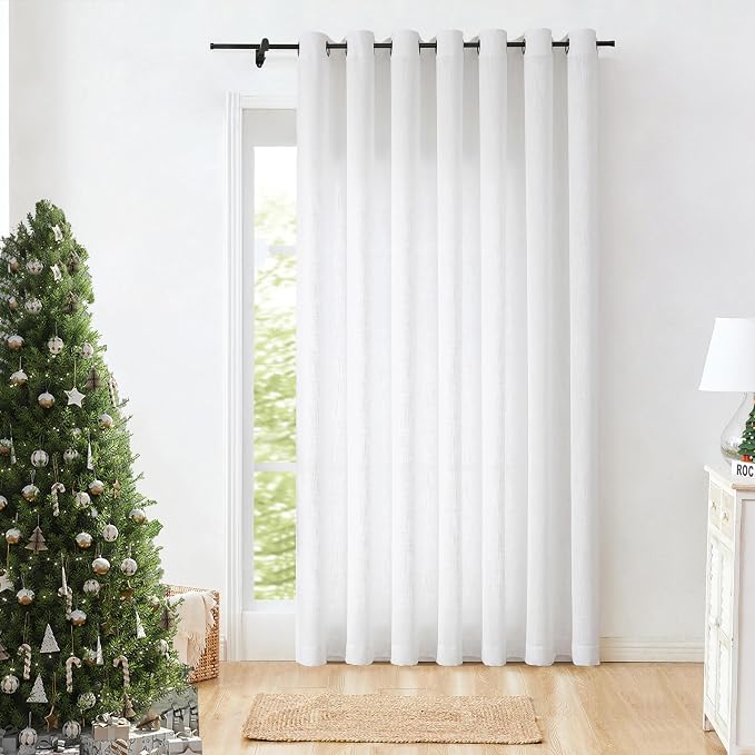 Central Park White Window Door Curtain 100" Extra Wide Rayon Blend Light Filtering Treatment Solid Drape for Living Room Sliding Patio Door with 14 Grommets, White, 100" x 84", 1 Panel