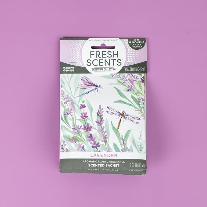 Fresh Scents Scented Sachets | Lavender | Home Fragrance | Long Lasting (Up to 6 Months) | Air Freshener for Closets, Drawers, & Cars | 6 Pack