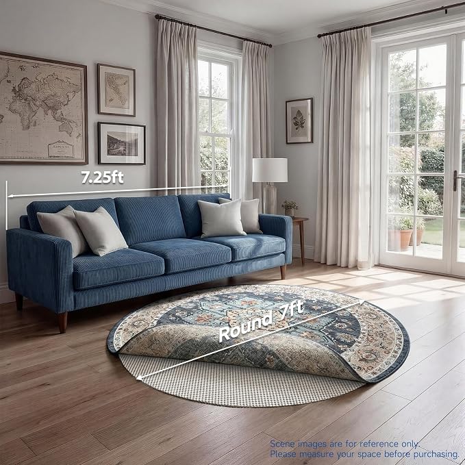 Veken 7 Ft Round Rug Pad Gripper for Hardwood Floors, Non Slip Rug Pads for Area Rugs, Thick Rug Grippers for Tile Floors, Under Carpet Mat, with More Than 99 Pieces Anti-Slip Solid Square Pattern