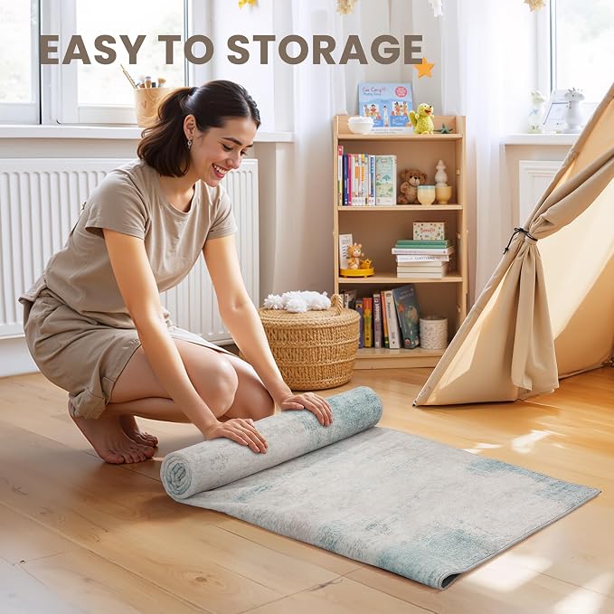 zesthome 5x7 Area Rugs - Stain Resistant Washble Rug, Modern Abstract Rugs for Living Room, Bedroom, Super Soft Area Rug, Low Pile, Entryway Rug (Blue, 5'x7')