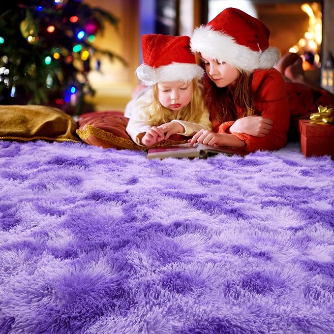 AROGAN Soft Rainbow Area Rugs for Girls Room 5x8 Feet, Fluffy Girls Bedroom Rugs, Princess Rug, Cute Colorful Carpet for Kids Teens Nursery Toddler (Purple)