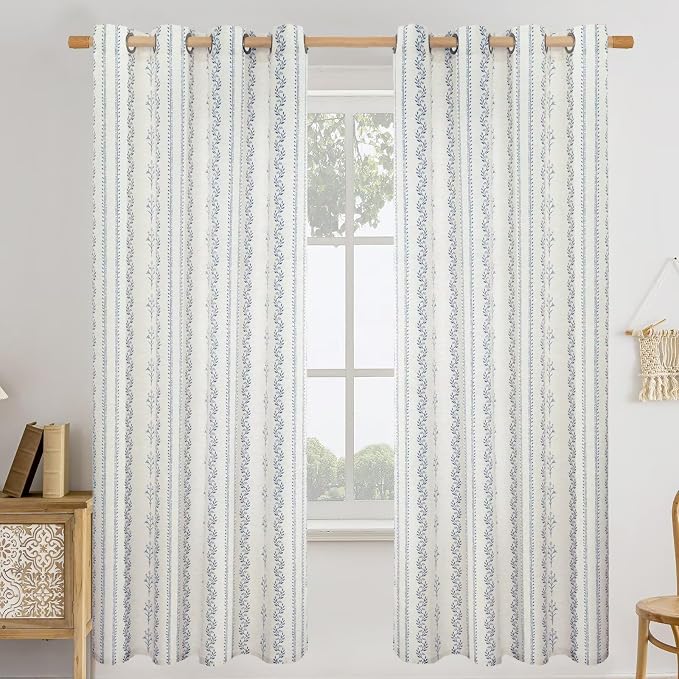 BGment Navy Blue Vintage Floral French Country Curtains 72 Inch Length for Living Room Boho Print Light Filtering Window Curtains & Drapes for Farmhouse Rustic, Each 52 Inch Wide, 2 Panels Set