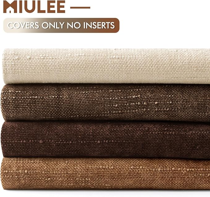 MIULEE Pack of 4 Fall Decorative Throw Pillow Covers 22x22 Inch Chenille Textured Throw Pillows Boho Farmhouse Rustic Cushion Covers Vintage Home Decor for Couch Sofa Bed Living Room,Dark Brown