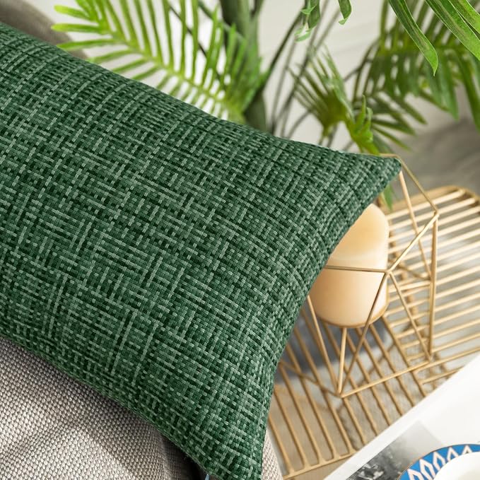 Kevin Textile Outdoor Waterproof Throw Pillow Covers 26x26 Inch Pack of 2 Woven Faux Linen Farmhouse Decorative Euro Shams Water Resistant Cushion Covers for Tent Patio Garden Couch Sofa Army Green