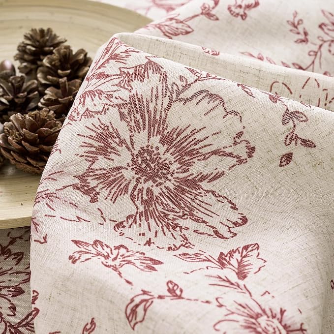 jinchan Lined Linen Blend Curtain Floral Curtains for Living Room 90 Inches Long Farmhouse Red Flower Printed Curtain Rod Pocket Back Tab Peony Patterned Drapes Curtains Set 2 Panels