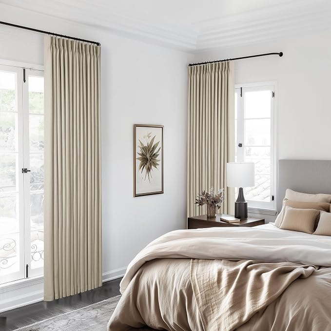 Neutral Pinch Pleat Linen Blackout Curtains 108 Inches Long 2 Panel Set for Living Room Back Tab Pleated Drapes Room Darkening Light Blocking Window Curtain for Bedroom Cottage Farmhouse Taupe 9 FT