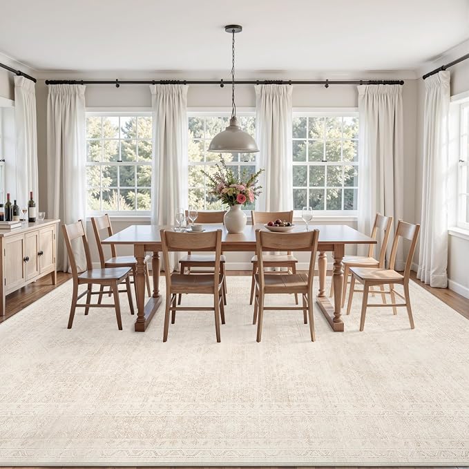 4x6 Area Rugs for Living Room: Vintage Boho Neutral Washable Rug Indoor Soft Large Area Rug Carpet for Bedroom Nursery Farmhouse Dining Room Office Floor Non-Slip Low Pile Under Table Rug Beige