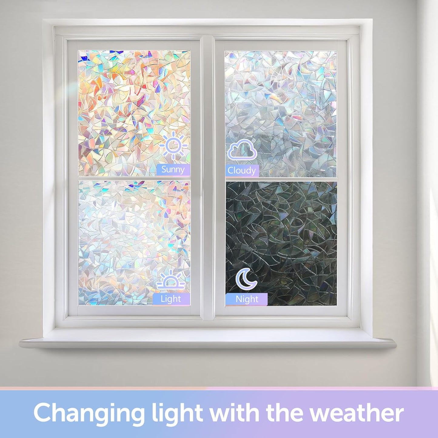 HIDBEA Window Privacy Film Non-Adhesive Static Cling Stained Glass Window Film Rainbow Glass Stickers Reusable Anti UV 3D Decorative Window Film for Home Door, 17.3 x 78.7 Inch