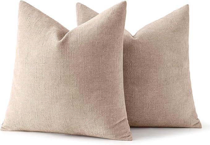 MIULEE Pack of 2 Decorative Throw Pillow Covers Soft Chenille Throw Pillows Solid Textured Cushion Covers for Couch Sofa Bedroom Living Room 18x18 Inch,Irish Cream