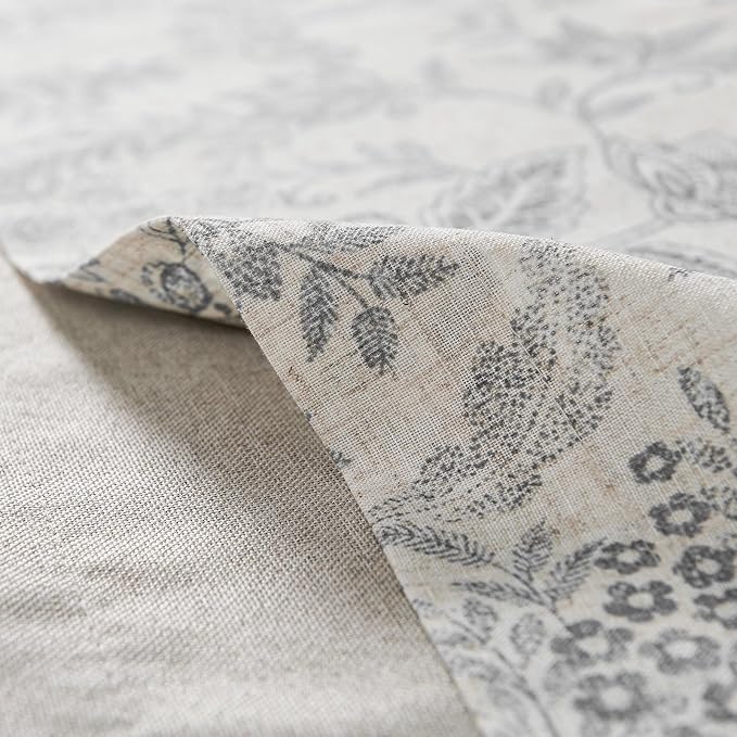 jinchan Linen Valance Curtain Farmhouse Grey Floral Printed Small Window Curtain for Kitchen Rustic Country Light Filtering Valance for Living Room Bedroom 18 Inch Rod Pocket 1 Panel Gray on Beige
