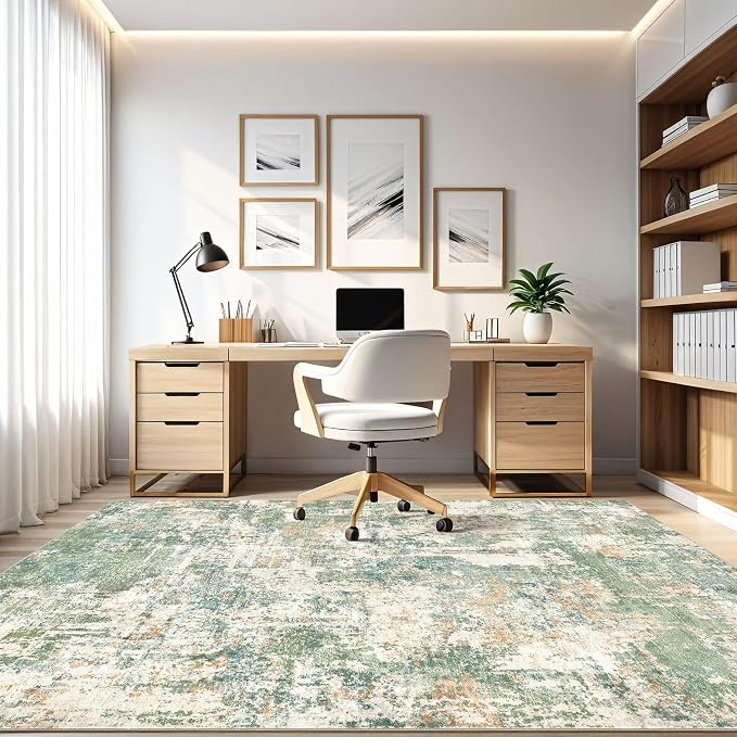 5x8 Area Rug Living Room: Washable Large Abstract Soft Green Rugs Stain Resistant Indoor Floor Non-Slip Accent Carpet for Men Modern Home Enthusiasts Aged 25-45 - Bedroom Office Playroom