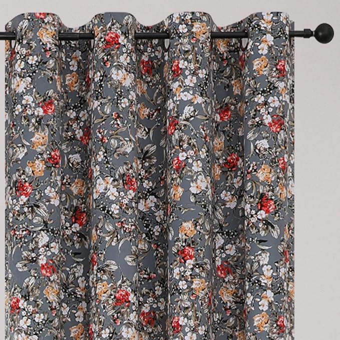 Estelar Textiler Grey Velvet Blackout Curtains 84 inch Long 2 Panels for Living Room,Thermal Insulated Boho Vintage Floral Gray Curtains,Luxury Room Darkening Window Grommet Drapes for Bedroom,52Wx84L