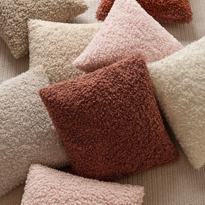 Foindtower 2 Pieces 24x24 Inch Light Pink, Faux Fur Throw Pillow Cover Accent Sherpa Furry Pillow Covers Fuzzy Soft Pillowcases Cozy Sheepskin Decorative Fleece Cushion Case for Bed Couch Living Room