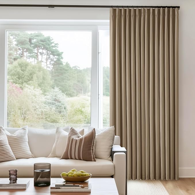 Light Brown Linen Blackout 92 Inch Curtains for Living Room 2 Panels Set Pinch Pleated Back Tab Drapes Farmhouse Thermal Insulated Full Black Out Curtains 92 Length High Ceiling to Floor 40x92