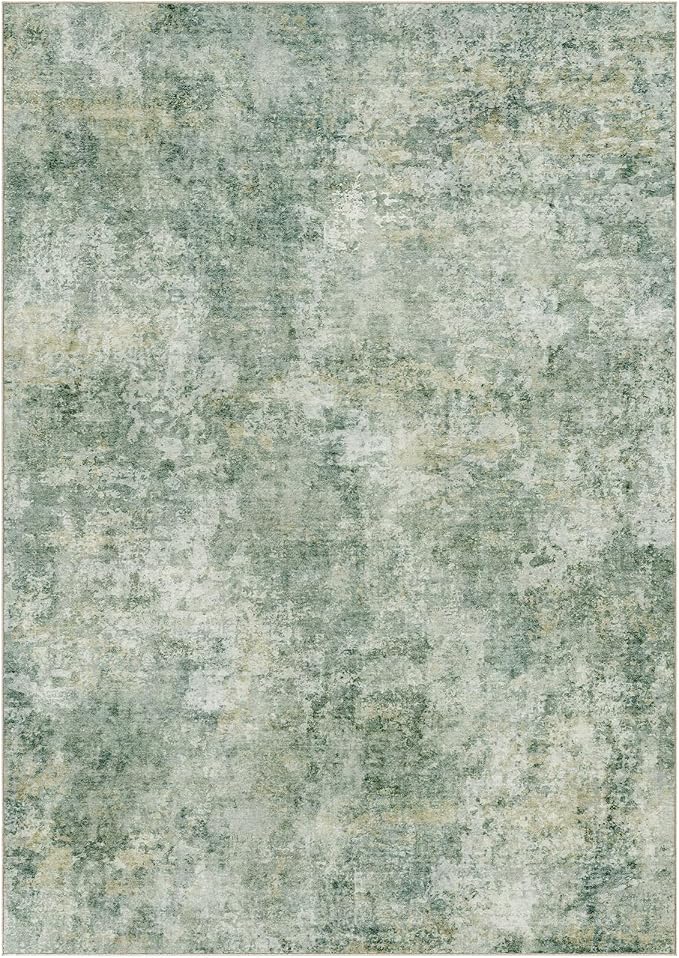 Tortania Washable 6x9 Area Rug for Living Room: Modern Abstract Neutral Large Soft Thin Rugs - Non Slip Indoor Carpet for Bedroom Dining Room Office Nursery Home Floor Decoration - Olive Green