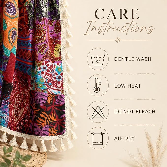 VOGOL Vibrant Boho Living Room Curtains, Brighten Your Space with Colorful Jigsaw Art Drapes, Ethnic Tribal Style Fabric with Handmade Tassels, W59xL79, 1 Panel